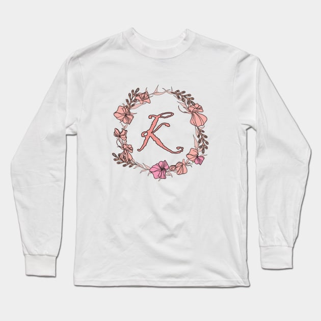 Letter K Rose Pink Initial Monogram - Letter k Long Sleeve T-Shirt by Tilila